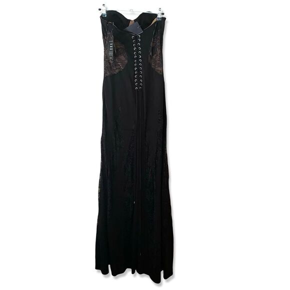 Retrofete Evangeline Dress black corset lace up maxi high slit gown bustier XS - Picture 5 of 16